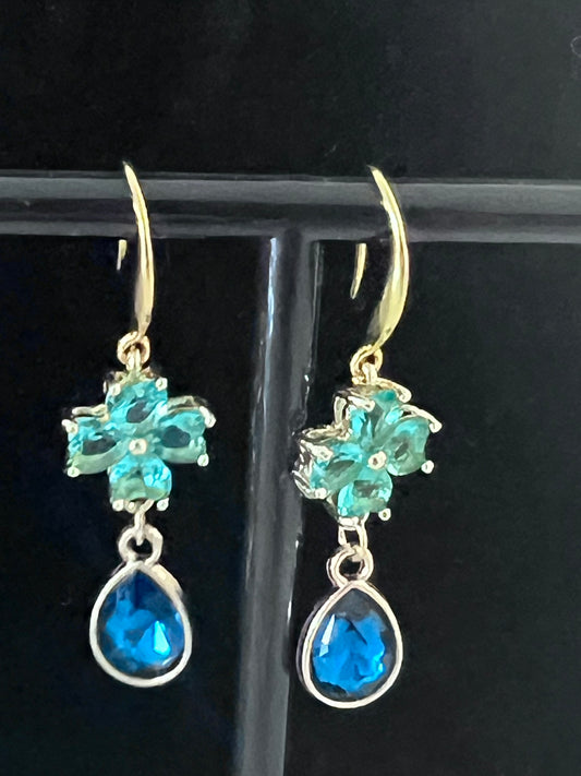 Gold Plated Sterling Silver Earrings with Copper Zinc Alloy Zircon Glass