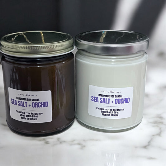 Sea Salt & Orchid 9 oz Hand-Poured Soy Candle: Phthalate & Dye Free, Clean Scent. Handmade Relaxing Home Fragrance.