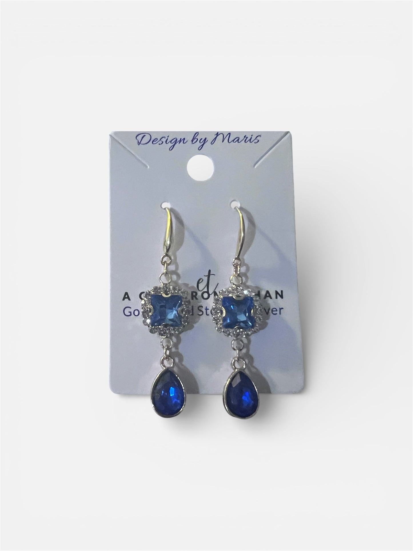 Blue Gold Plated Sterling Silver Earrings with Copper Zircon Alloy and Rhinestones