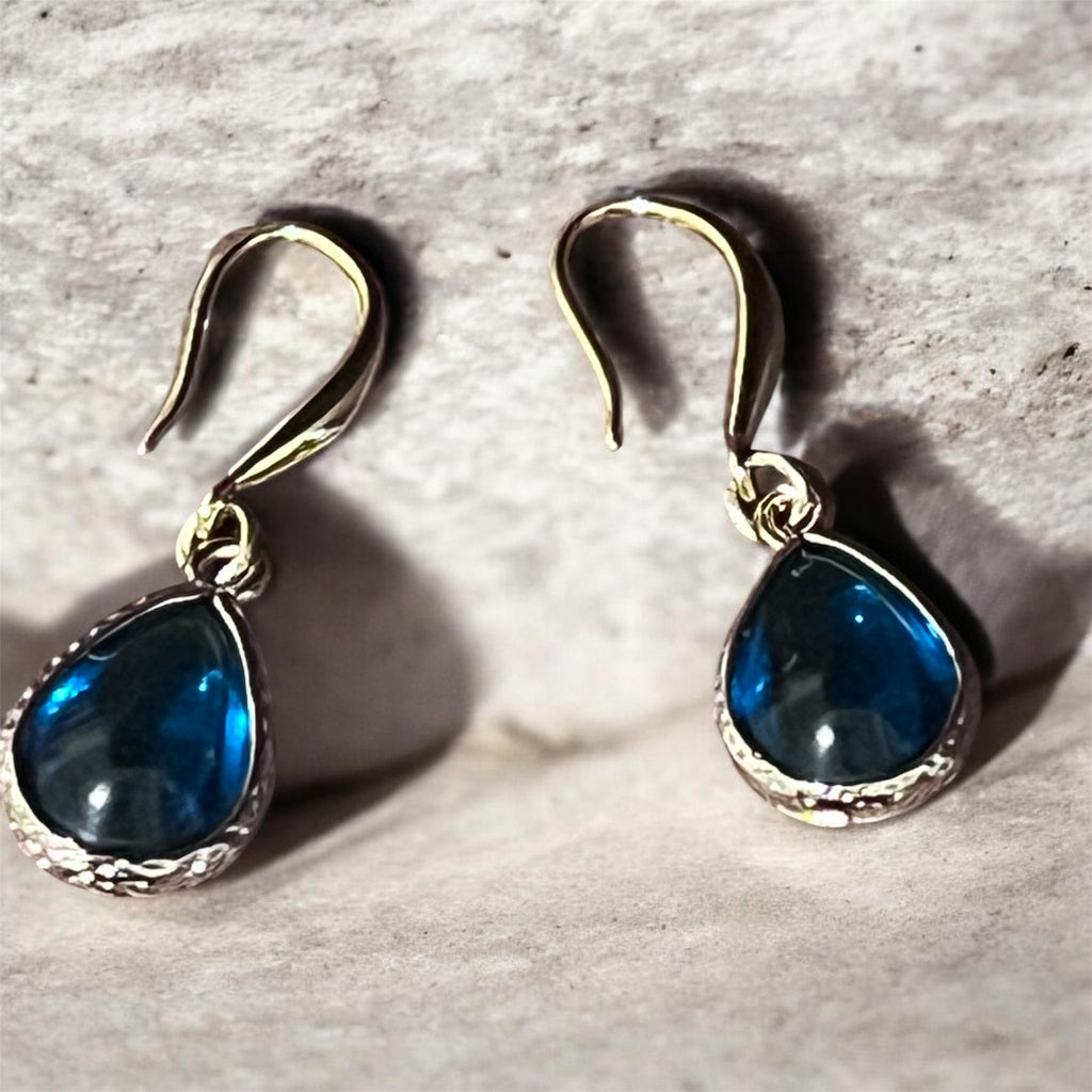 Gold Plated Sterling Silver Earrings with Brass Glass