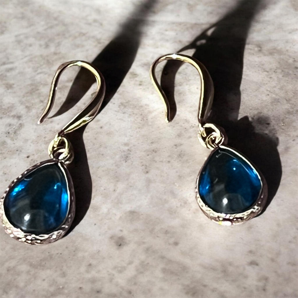 Gold Plated Sterling Silver Earrings with Brass Glass