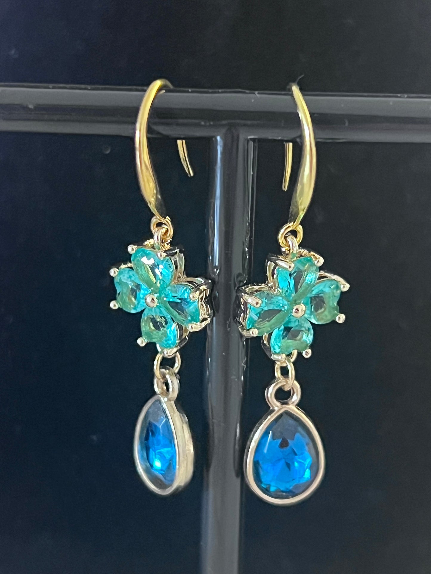 Gold Plated Sterling Silver Earrings with Copper Zinc Alloy Zircon Glass