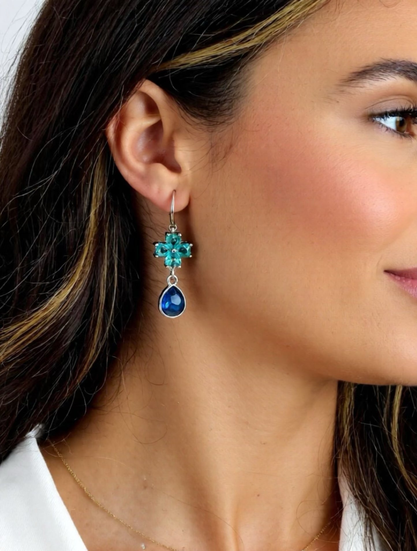 Gold Plated Sterling Silver Earrings with Copper Zinc Alloy Zircon Glass