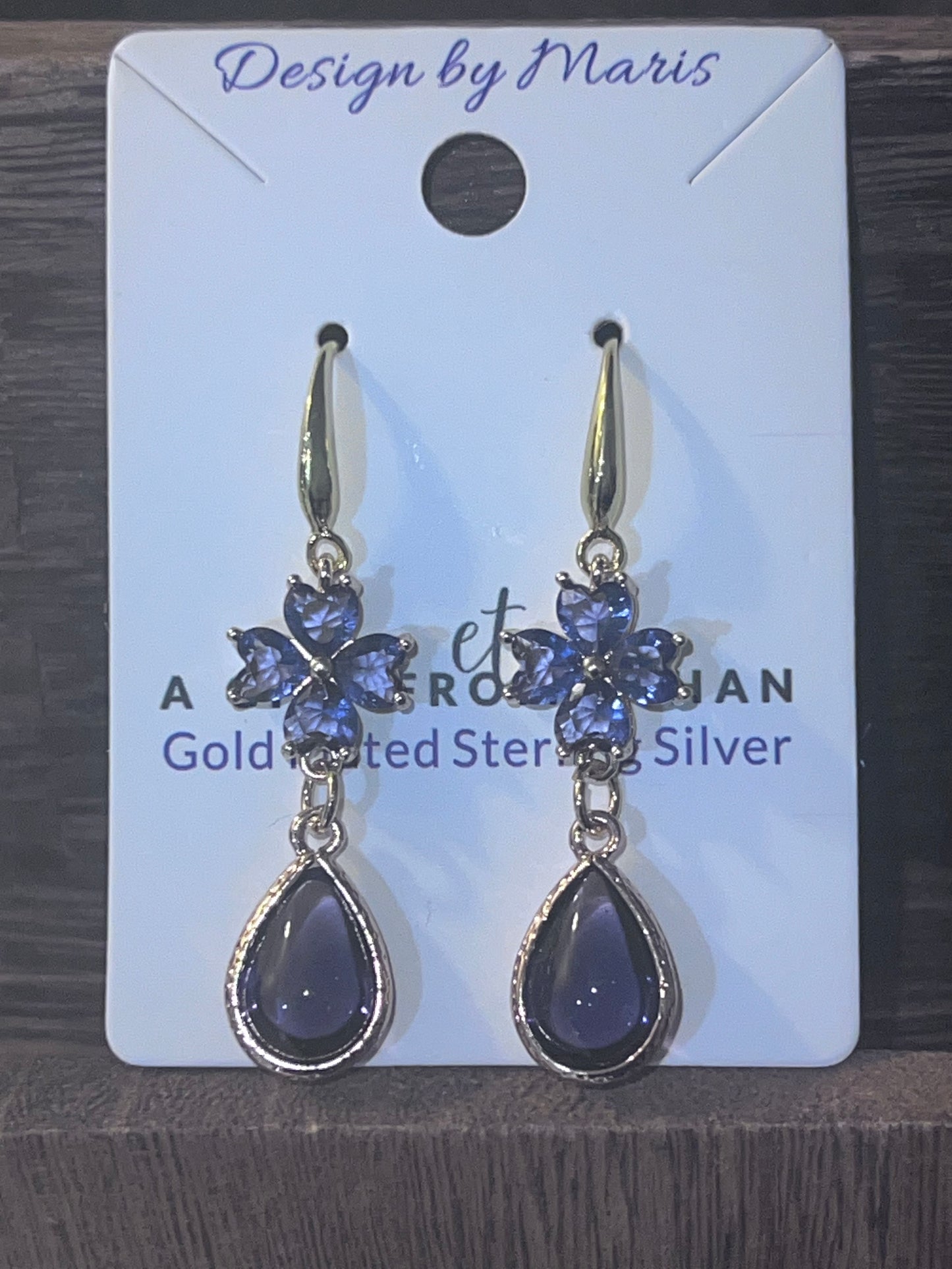 Purple Gold Plated Sterling Silver Earrings with Copper Zircon Alloy and Glass