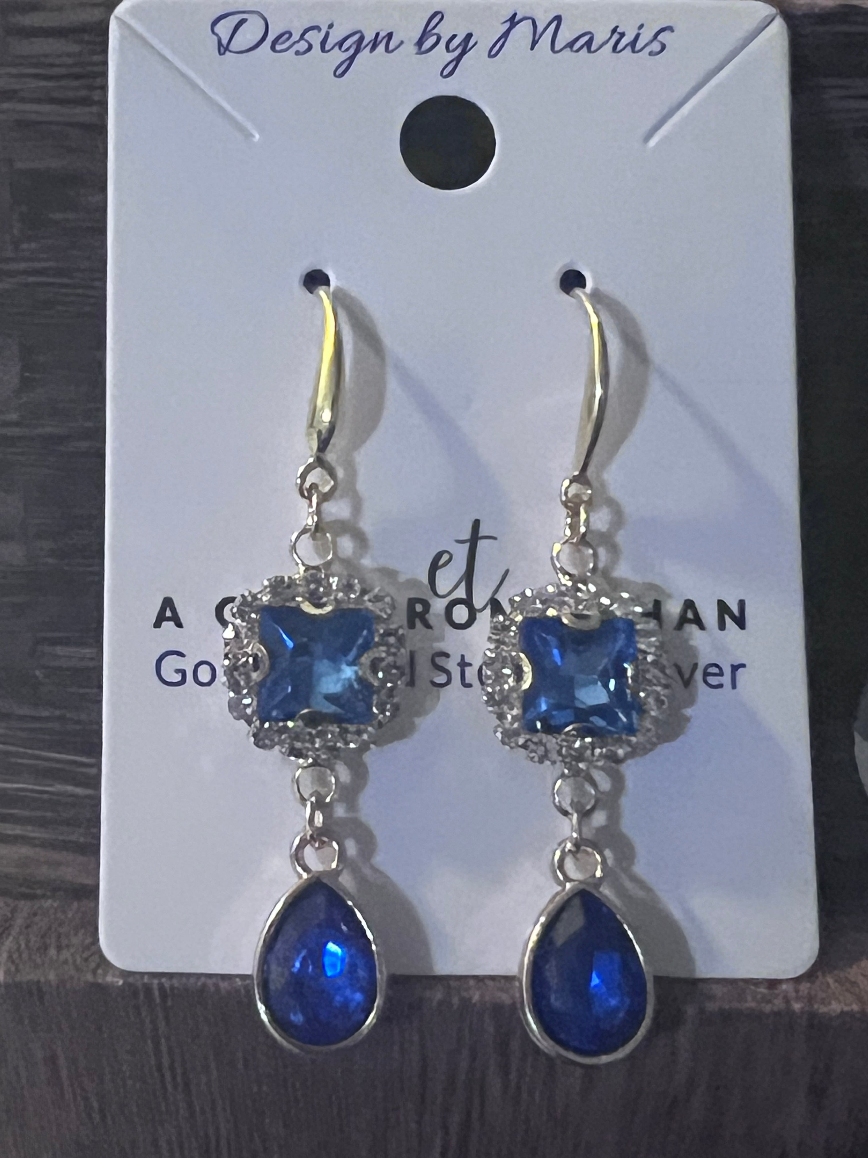 Blue Gold Plated Sterling Silver Earrings with Copper Zircon Alloy and Rhinestones