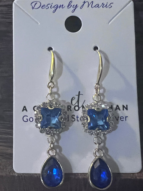 Blue Gold Plated Sterling Silver Earrings with Copper Zircon Alloy and Rhinestones
