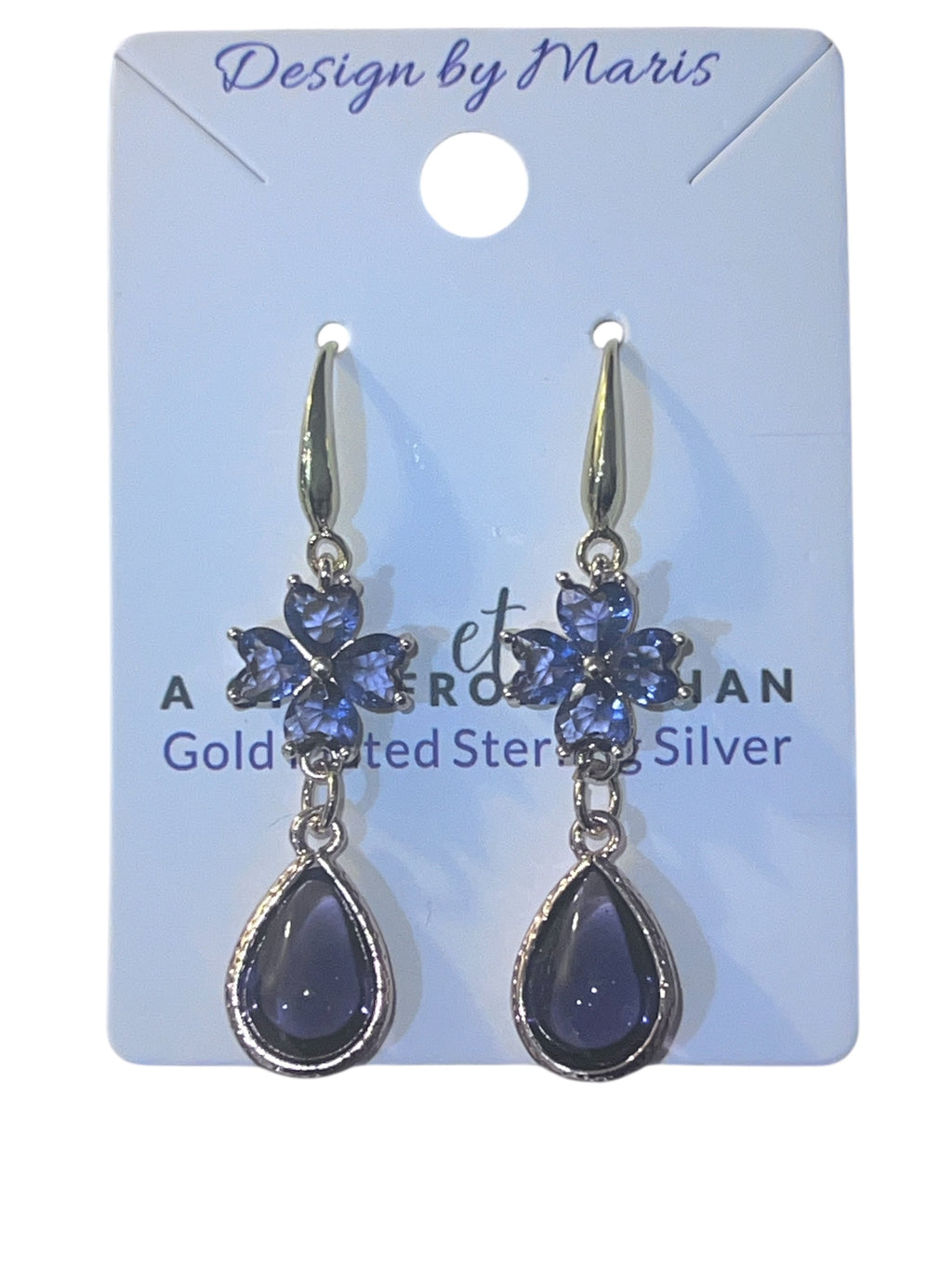 Purple Gold Plated Sterling Silver Earrings with Copper Zircon Alloy and Glass