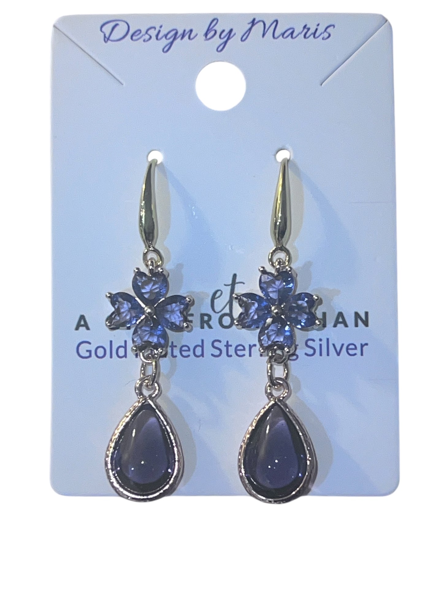 Purple Gold Plated Sterling Silver Earrings with Copper Zircon Alloy and Glass
