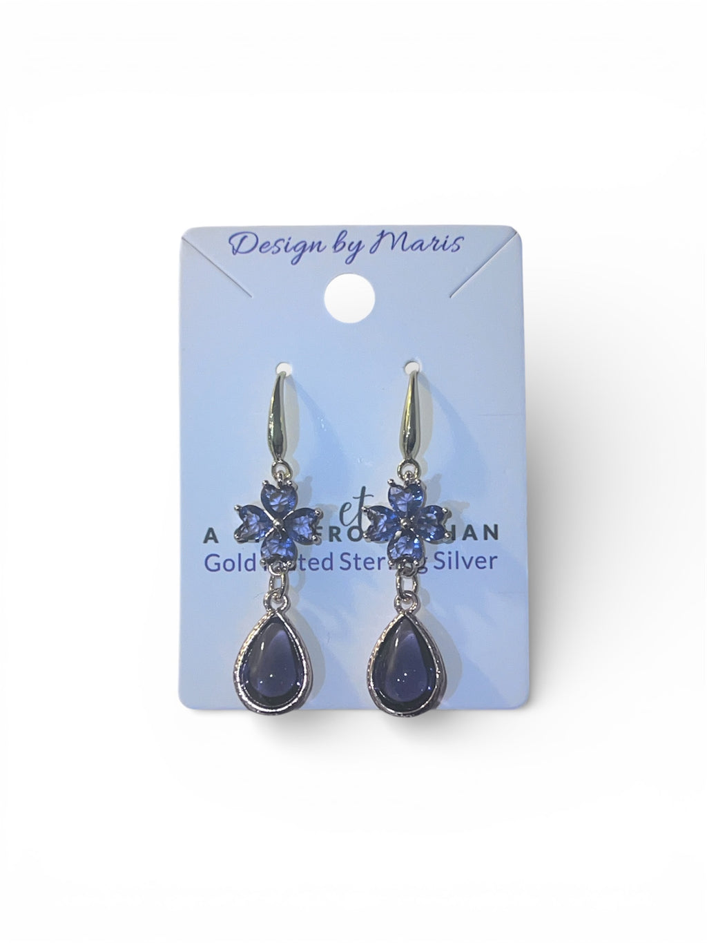 Purple Gold Plated Sterling Silver Earrings with Copper Zircon Alloy and Glass