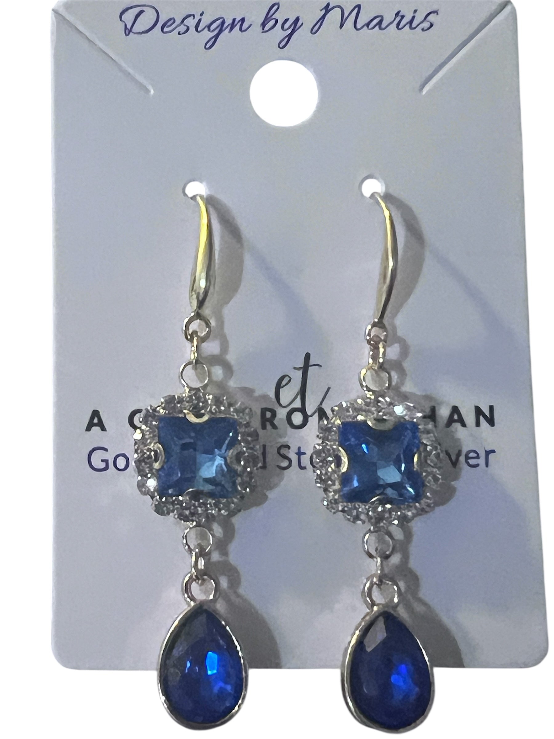Blue Gold Plated Sterling Silver Earrings with Copper Zircon Alloy and Rhinestones