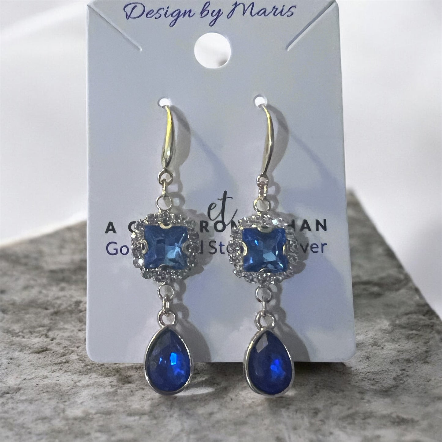 Blue Gold Plated Sterling Silver Earrings with Copper Zircon Alloy and Rhinestones